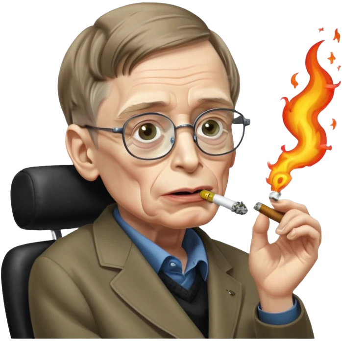 make an emoji of stephen hawking smoking weed, rolling his eyes like undertaker and spitting flames emoji