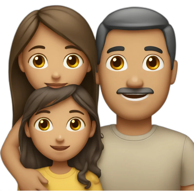 A girl hugs her parents (light skin color, dark hair) emoji