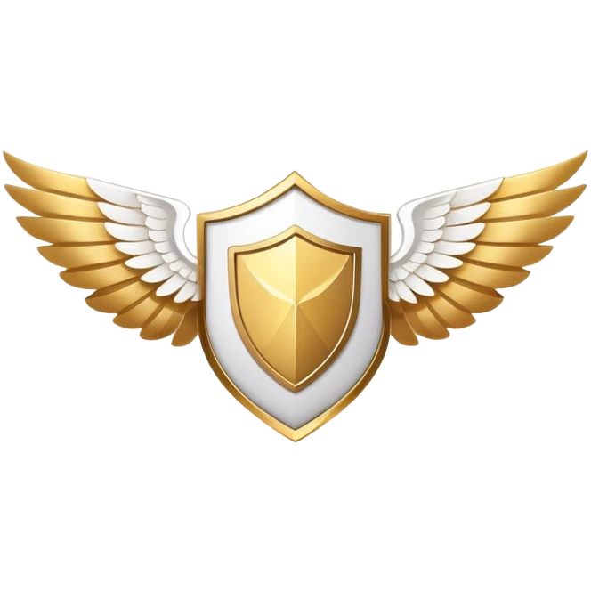 Simplified minimalist gold shield with small white wings and VIP text in the center, clean design emoji