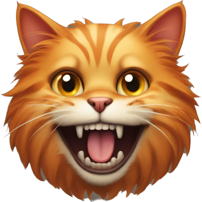 Scary full body cat with orange fur and fangs, the the cat is happy and is panting lie a dog ina. Good way emoji