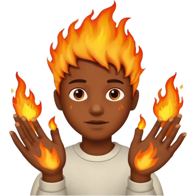 A boy with hands made out of fire emoji