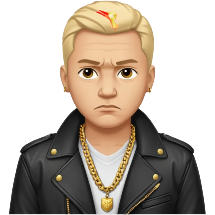 Russian 1990s gangster emoji, leather jacket, gold chain, serious face, cartoon style emoji