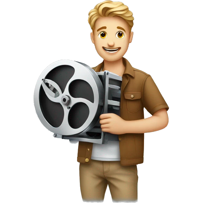 young film director holding a movie film cutter emoji