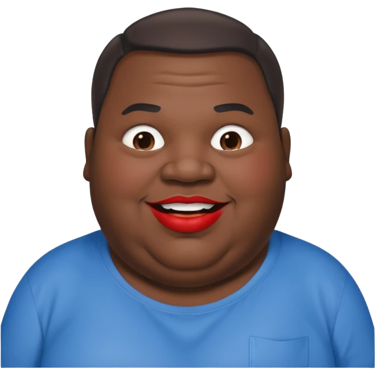 an extremely obese man with extremely dark skin and giant red lips wearing a blue-and-gray shirt emoji