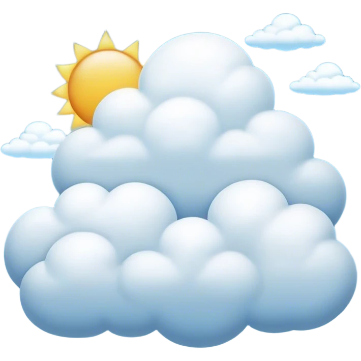Cinematic Realistic Cumulus Emoji, Big and puffy, with cotton-like clouds floating in the clear blue sky. The rounded tops of the clouds glow with the light of the sun, while their soft, white texture adds a sense of calm and spaciousness. Soft glowing outline, capturing the essence of warmth, comfort, and peaceful skies in a perfect cumulus cloud! emoji