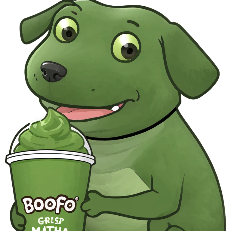 Dog carrying cute matcha emoji