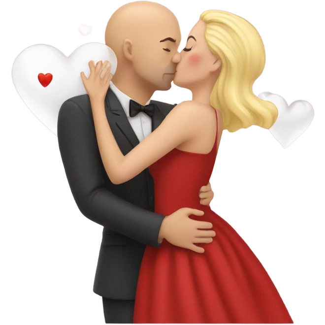 couple kissing hearts flying red dress man bald skin white emoji