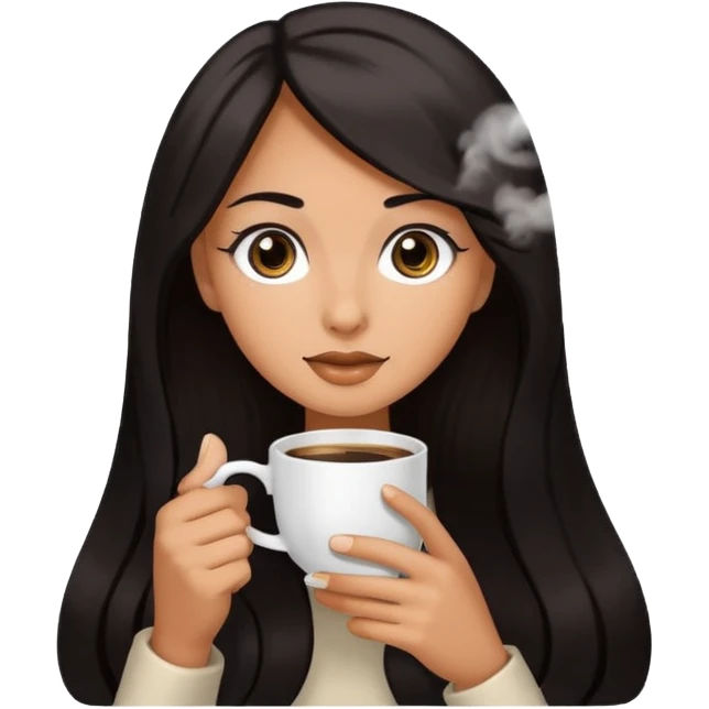 big black eyes and tanned skin brown hair glamorous long black hair with coffee  emoji