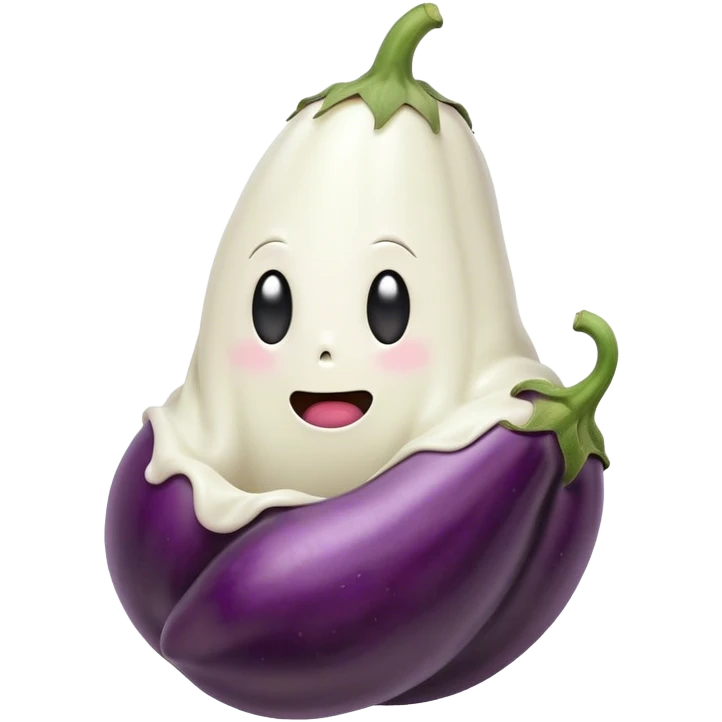 Dying ghost floating out top of eggplant emoji