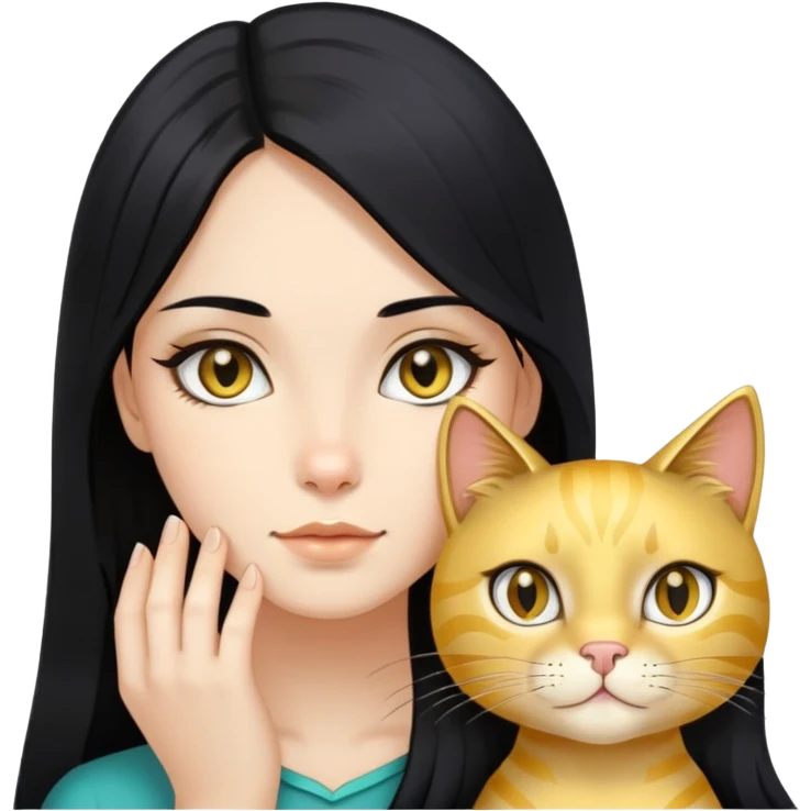 long black hair girl with black eyes with gold cat emoji
