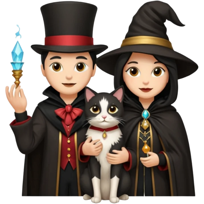 magician couple and their pet cat emoji