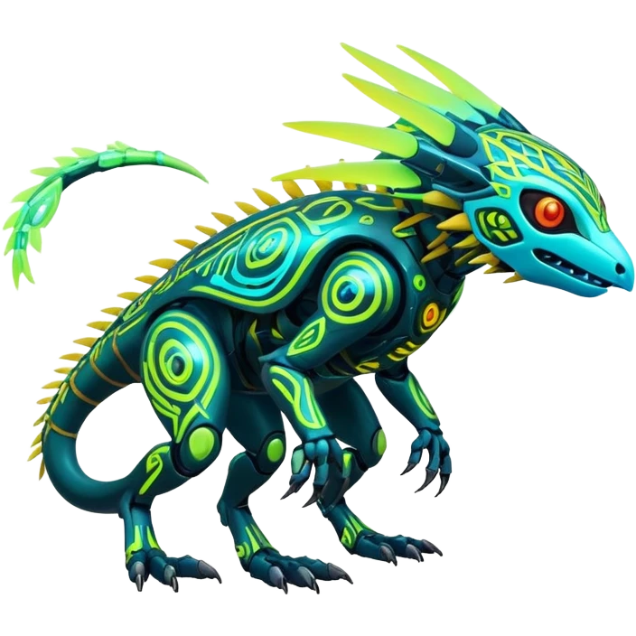 Tropical exotic futuristic lush warm-colored modern colorful neon-colored cyber-Fakémon-Digimon-Trico-creature emoji