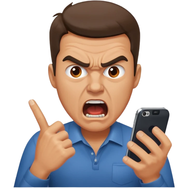man, furious, yelling at smartphone emoji