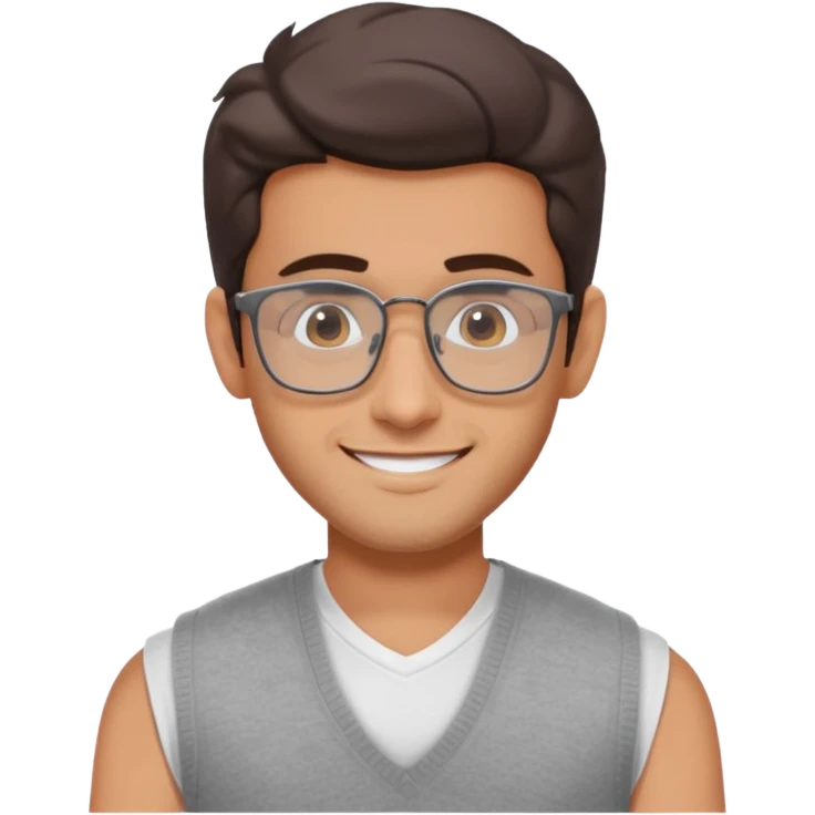 generate a pretty bratz emoji 
Make her look like hrithik roshan wearing white tee with a grey v neck sleeveless weater vest over it. wearing rectangle spectacles

he should look exactly  like hrithik roshan. smiling autistic emoji