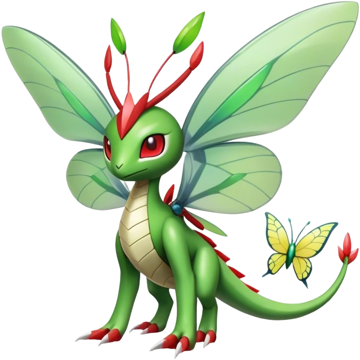 Cute Cool Edgy Shiny Futuristic Ethereal Legendary Kartana-Digimon-Schyther-Flygon-hybrid full body with butterfly wings emoji