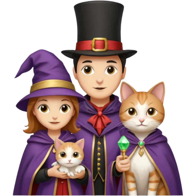 magician couple and their pet cat emoji