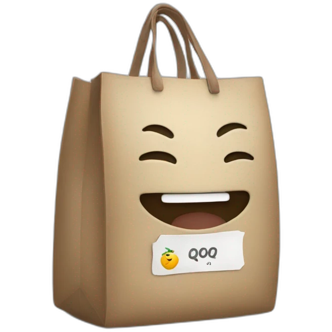 character with bag inscription QOOQ emoji