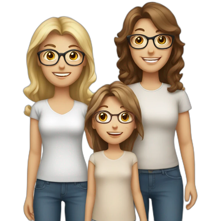 White family of 4, 1 mom with brown hair, 1 big boy with Brown hair, 2 girls with glasses and long blond hair emoji
