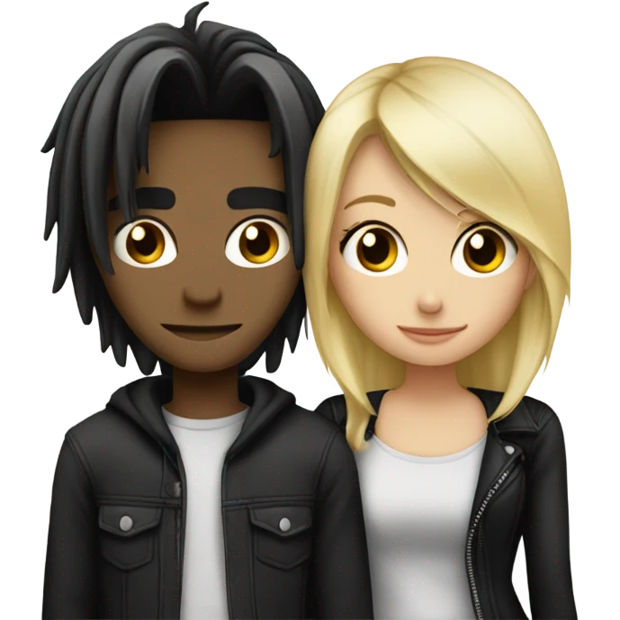 Emo couple hugging  guy with emo hair black hair girl with blonde hair emoji