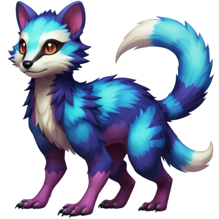 Sharp realistic detailed Colorful translucent luminescent glowing Trico-Sergal-Furret-Ferret-Wolverine-Vernid-furry-fursona-fusion-Fakemon-animal-hybrid-creature, full body emoji