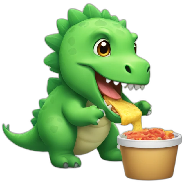Fluffy dino eating lunch emoji