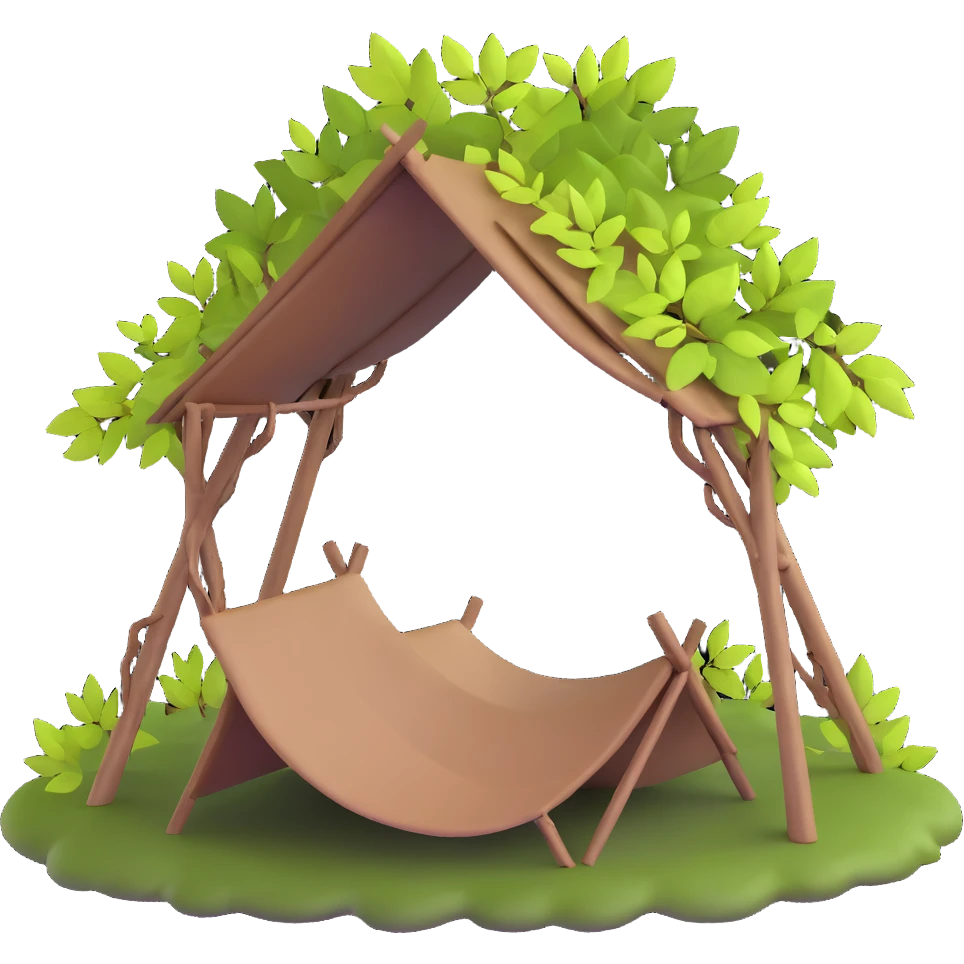 wilderness shelter made of branches and leaves emoji