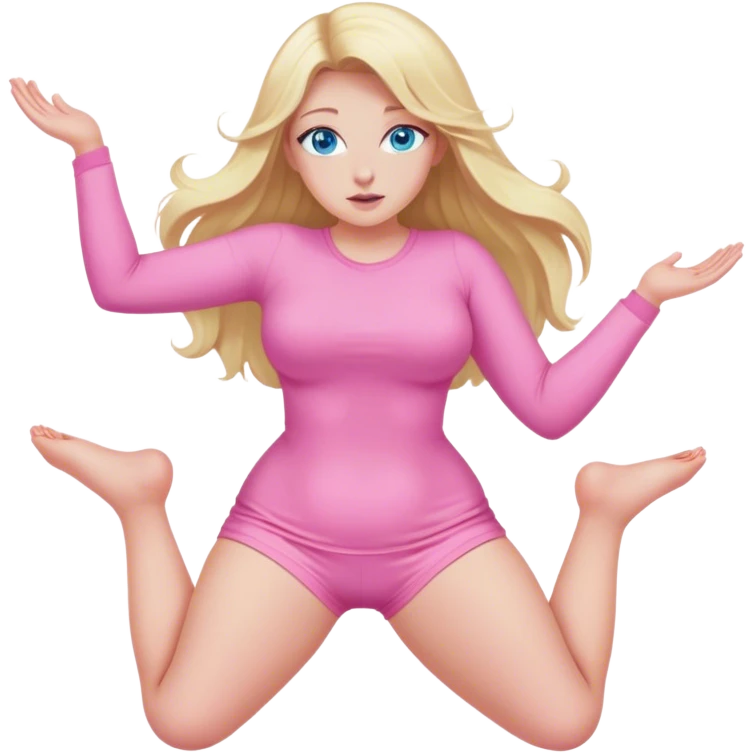 curvy long blonde hair pale blue eyes with legs spread covering self pink clothes sfw intimate emoji