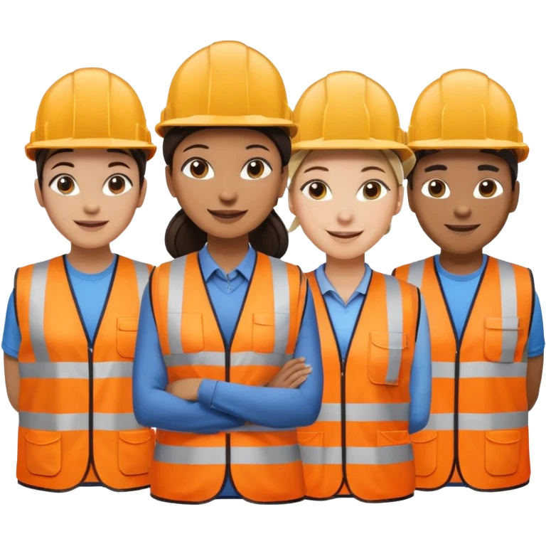 group of railway engineers mixed races and genders behind a table emoji