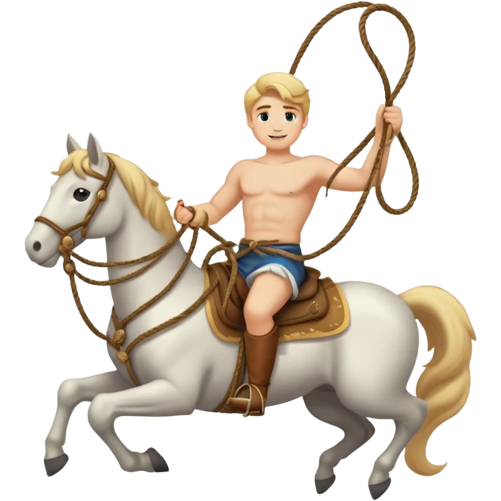 generate emoji with donald trump sitting on a horse with a lasso in his hands and a bare torso, while he says in a cloud "happy birthday nikita" emoji