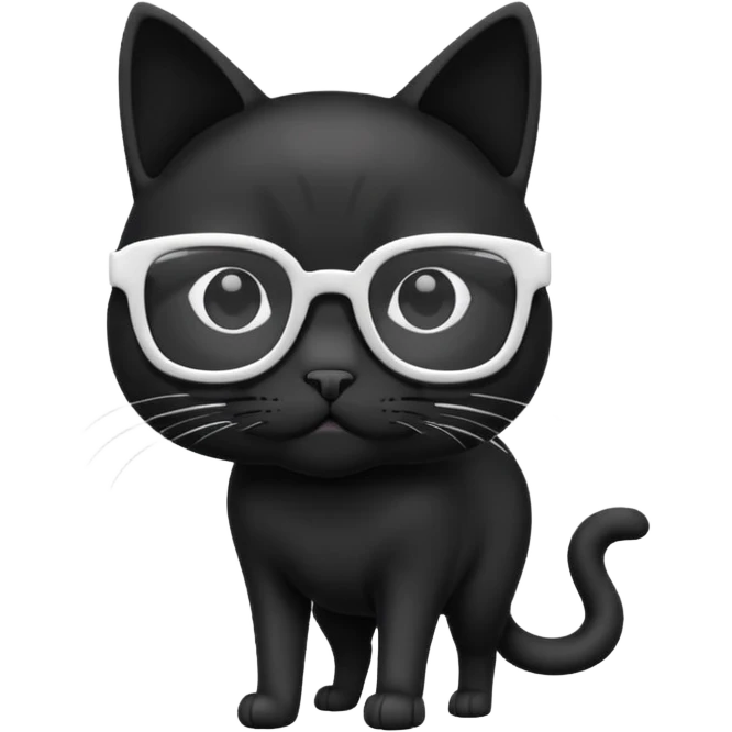 black cat full body wearing white glasses with square modern frames emoji