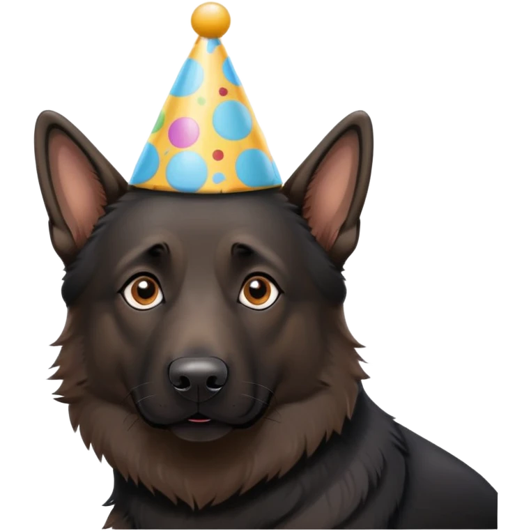 Black German shepherd with a birthday hat emoji
