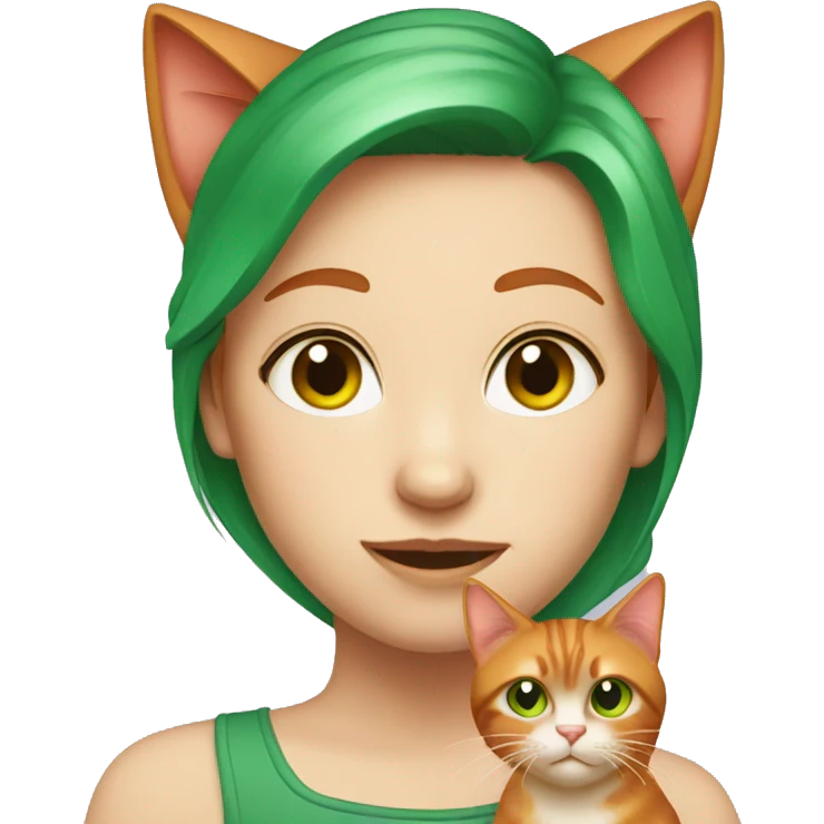 Red haired girl with green eyes and red hair cat  emoji