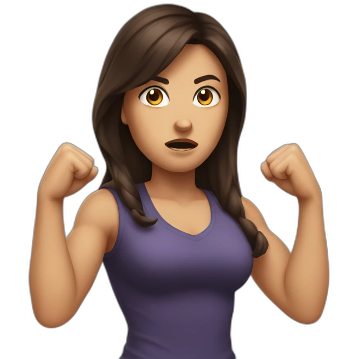 Angry brunette shaking her fist emoji