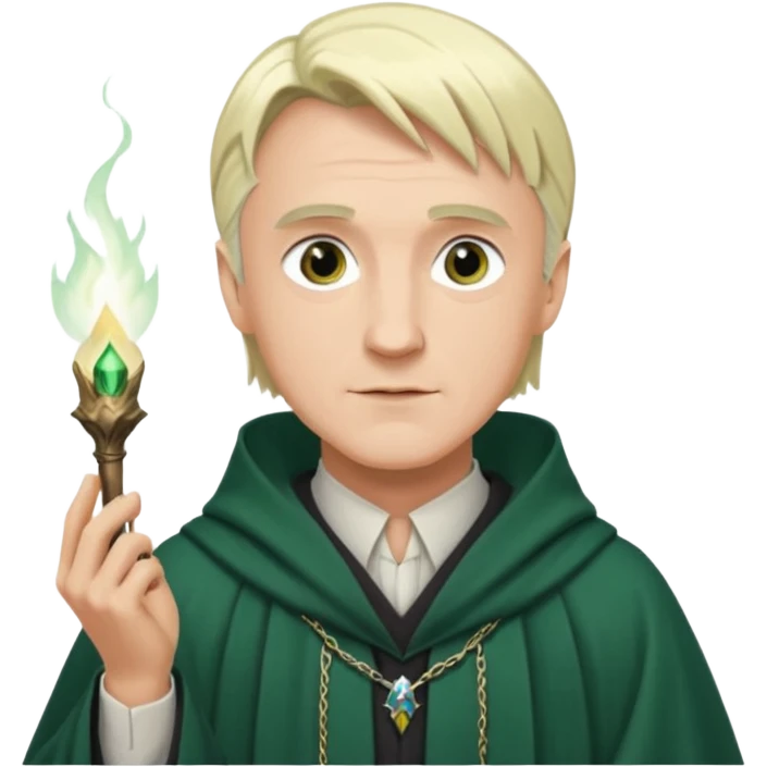 Draco Malfoy, age 50, stylish wizard robes, silver-blond hair, mature emoji