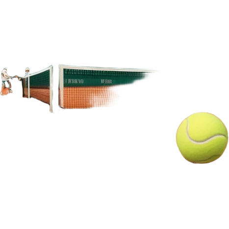 A tennis court at the Roland Garros tournament, with the iconic clay surface and a tennis ball bouncing near the net. The scene evokes the energy and excitement of the grand event, with vibrant crowds in the stands and a competitive atmosphere. emoji