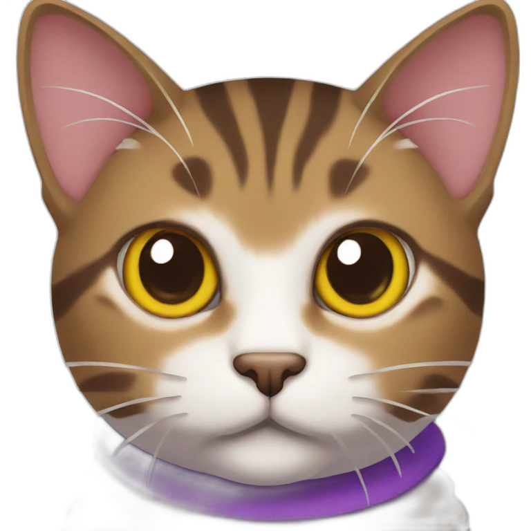 Brown tabby cat with a purple collar emoji