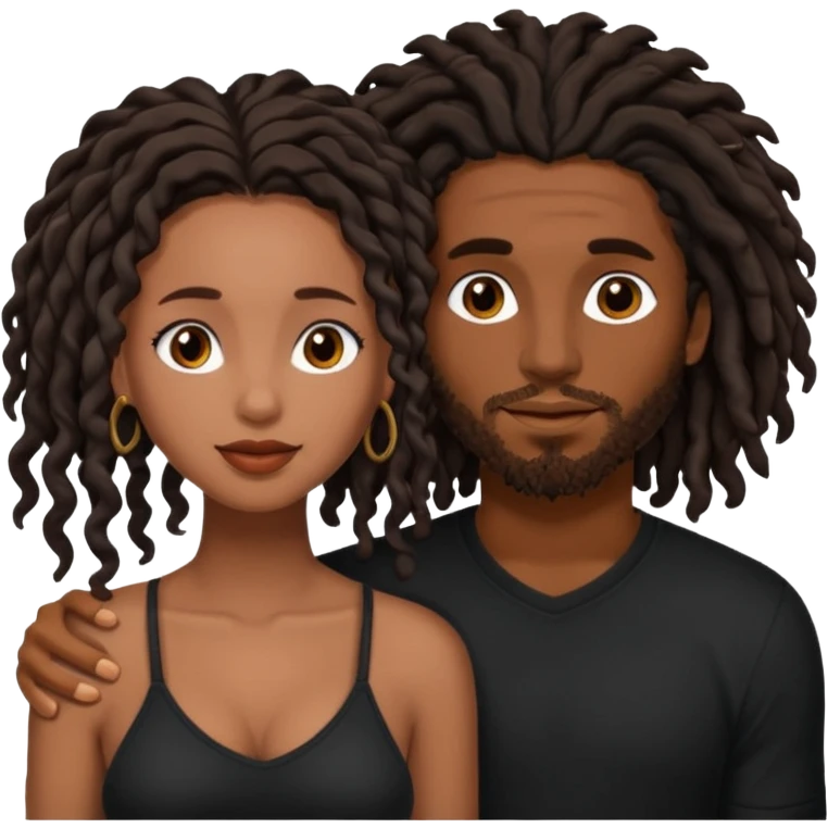 a brown skin woman with black curly hair  fucking with a brown skin man with black dread loc. Sucking his dick  emoji