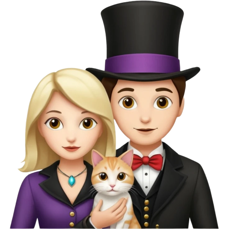 magician couple and their pet cat emoji