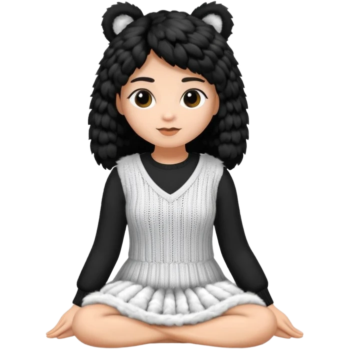 Barboncino seduto in bianco e nero con vestitino in maglia emoji