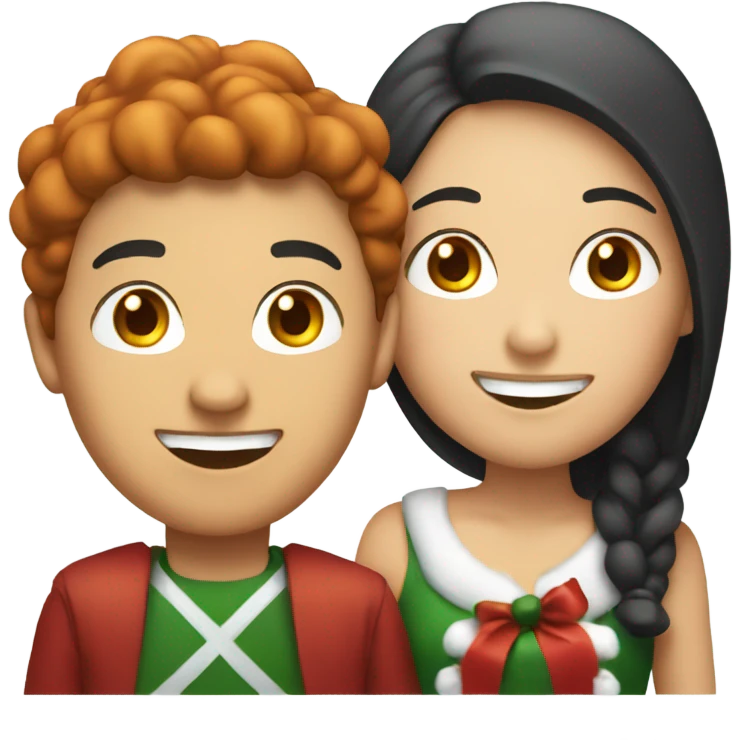 Asian guy and redhead women celebrate Christmas  emoji