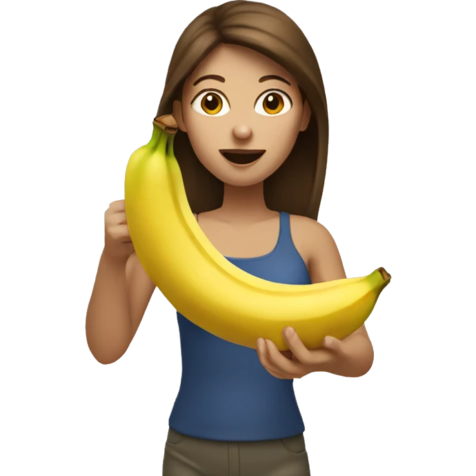 Brown haired Woman eating banana emoji