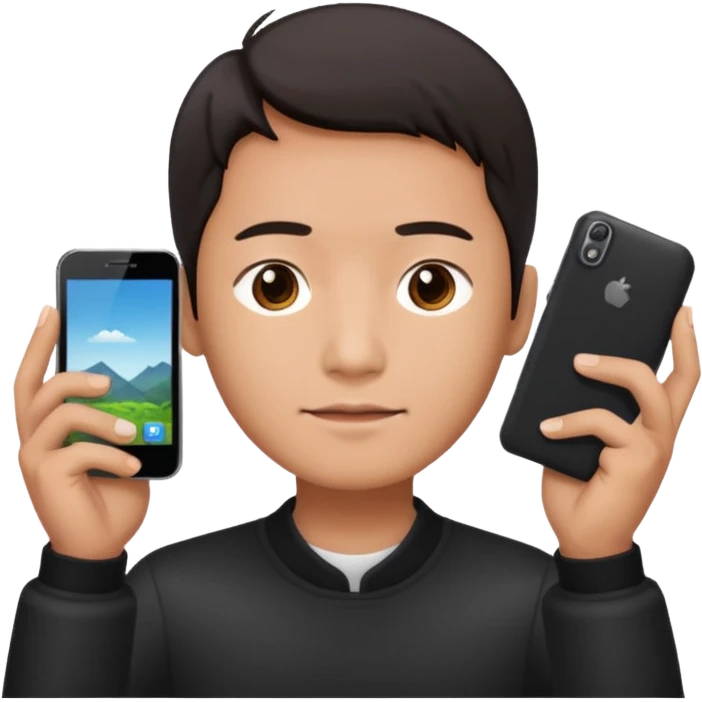 a chinese holding 1 smartphone with both hands in landscape mode(horizontally) on top of his forehead emoji
