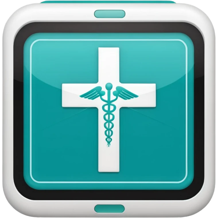 Emoji-style icon of a medical cross inside a scan frame with data lines, symbolizing AI disease detection. Simple emoji design, teal and white theme, no text, transparent background. emoji