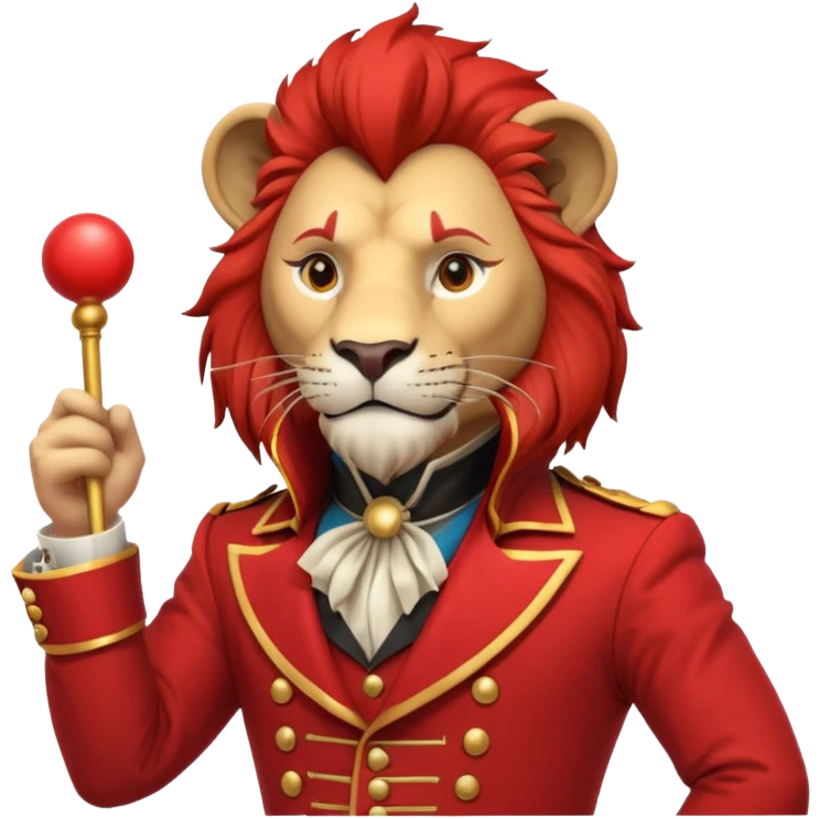 circus lion tamer portrait, head and shoulders only, red ringmaster jacket collar, confident strong look, whip handle visible, 3D cartoon, mobile game icon style, clean background, no text, no watermark
 emoji