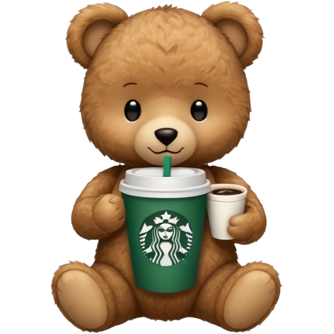 teddy bear with one cup of starbucks coffee emoji