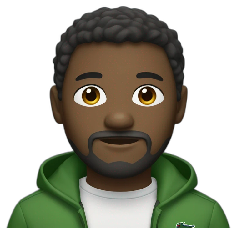 A dark skin short-haired person with a beard at the bottom and a light mustache, wearing Lacoste clothes  emoji