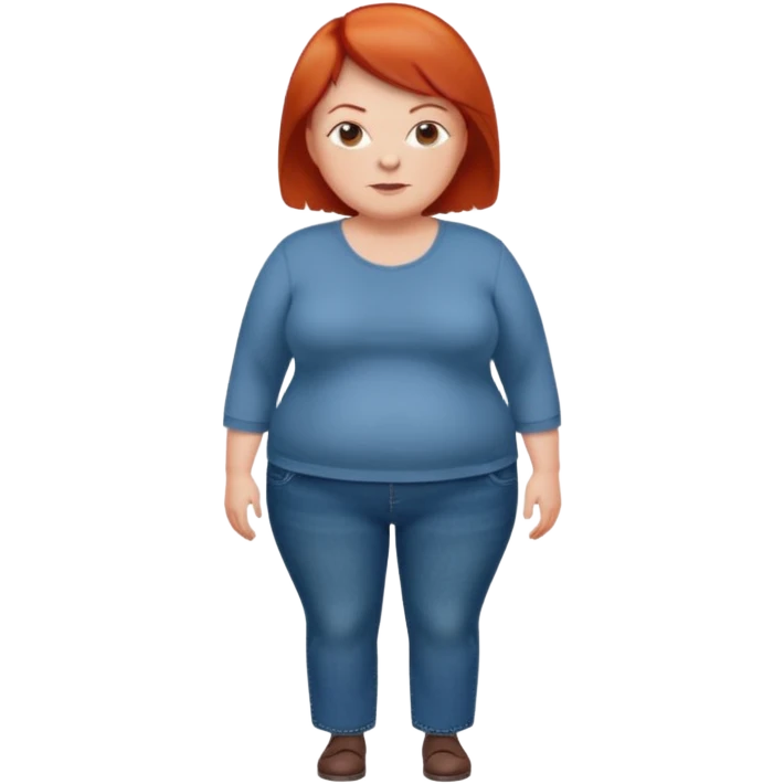 Lazy old Short woman with straight short red hair and fat tummy..wears business casual jeams and full sleeve  tshirt emoji