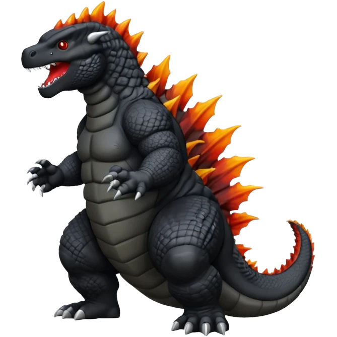 Buatkan gambar Godzilla hitam yg sedang marah emoji