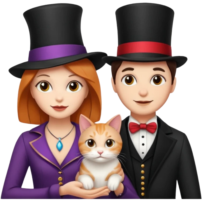 magician couple and their pet cat emoji