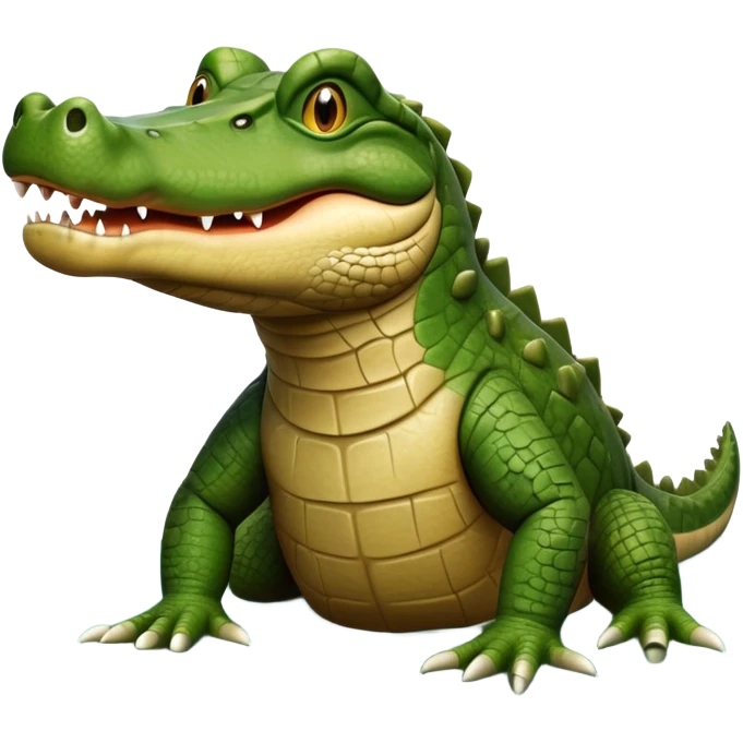 cinematic-crocodile-realistic-full-body-on all fours-emoji,-massive-scaled-body-partially-submerged-in-shallow-water,-head-tilted-dramatically,-rough-green-and-brown-hide-textured-with-deep-ridges,-simplified-yet-realistic-focused-features, head held high emoji